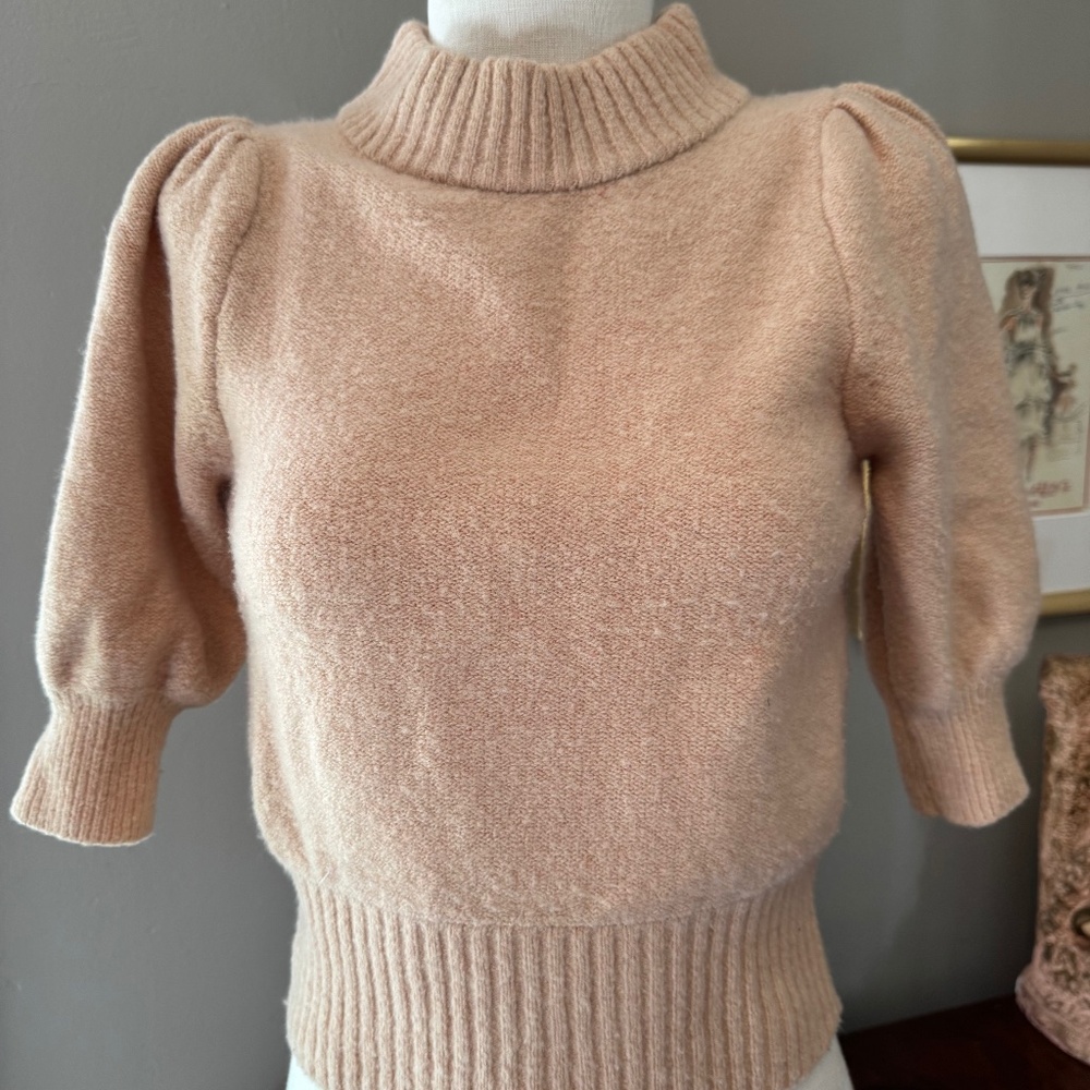 Free People Peach Crewneck Puff Sleeve Sweater